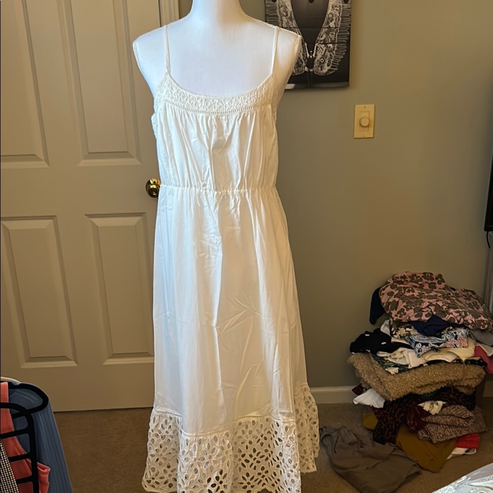 J. Crew White Smocked Cut Out Midi Sundress